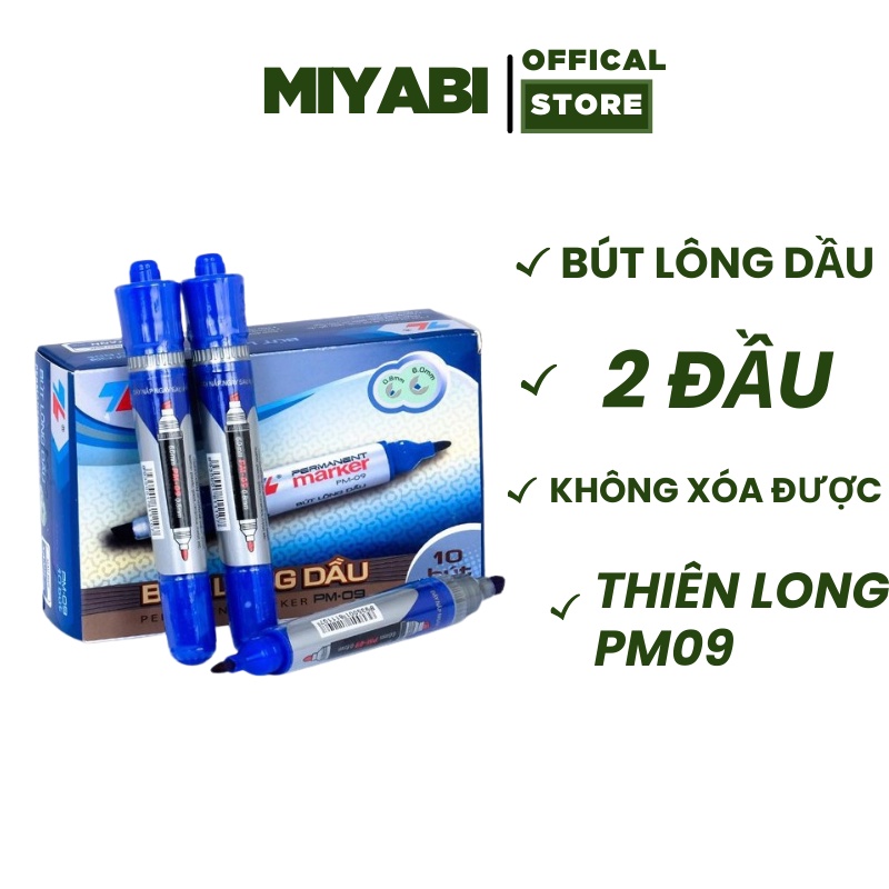 Bút lông dầu thiên long 2 đầu màu Xanh/ Đen /Đỏ - PM 09-không xóa được dùng cho văn phòng