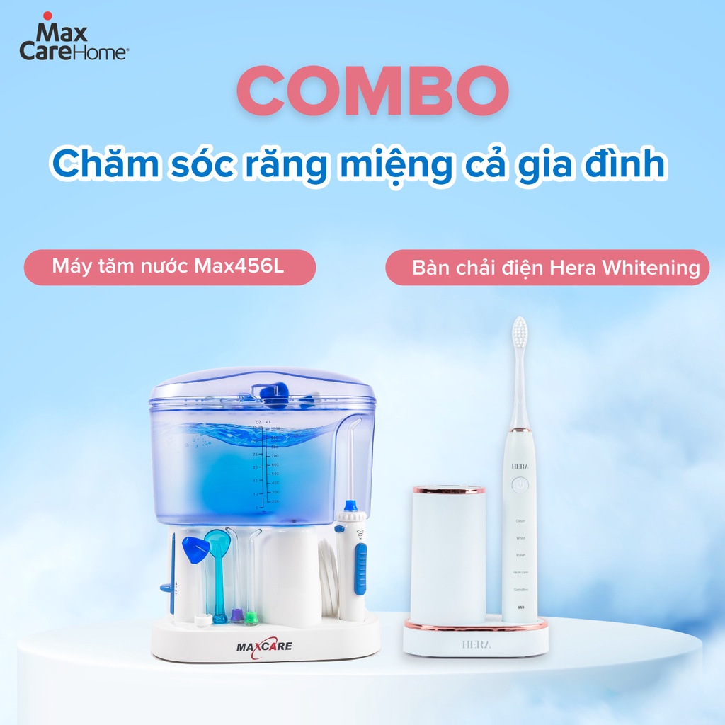 [COMBO GIẢM 1.330K] Máy tăm nước gia đình + Bàn chải điện sóng siêu âm Maxcare Hera Whitening