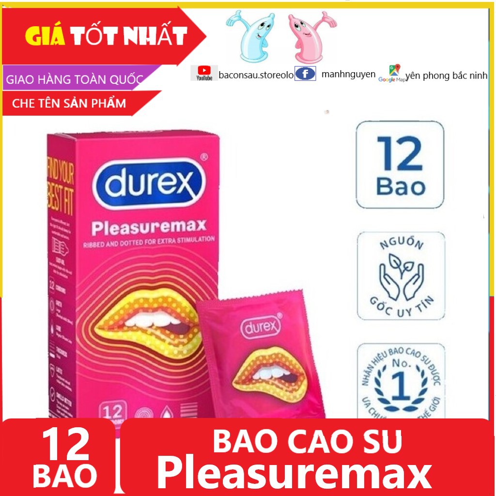 Bao Cao Su Gai Siêu Mỏng Durex Pleasuremax Hộp 12 Bao,Kéo Dài thời gian QH, Tăng Cường Khoái Cảm