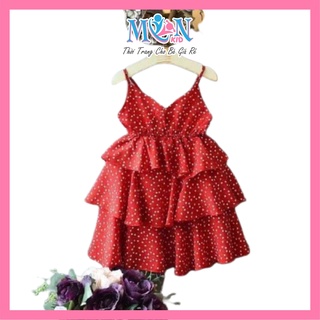 váy bé gái mùa hè cao cấp siêu xinh dễ thương 2 dây tầng chấm bi cho bé gái lemaihuongtc5