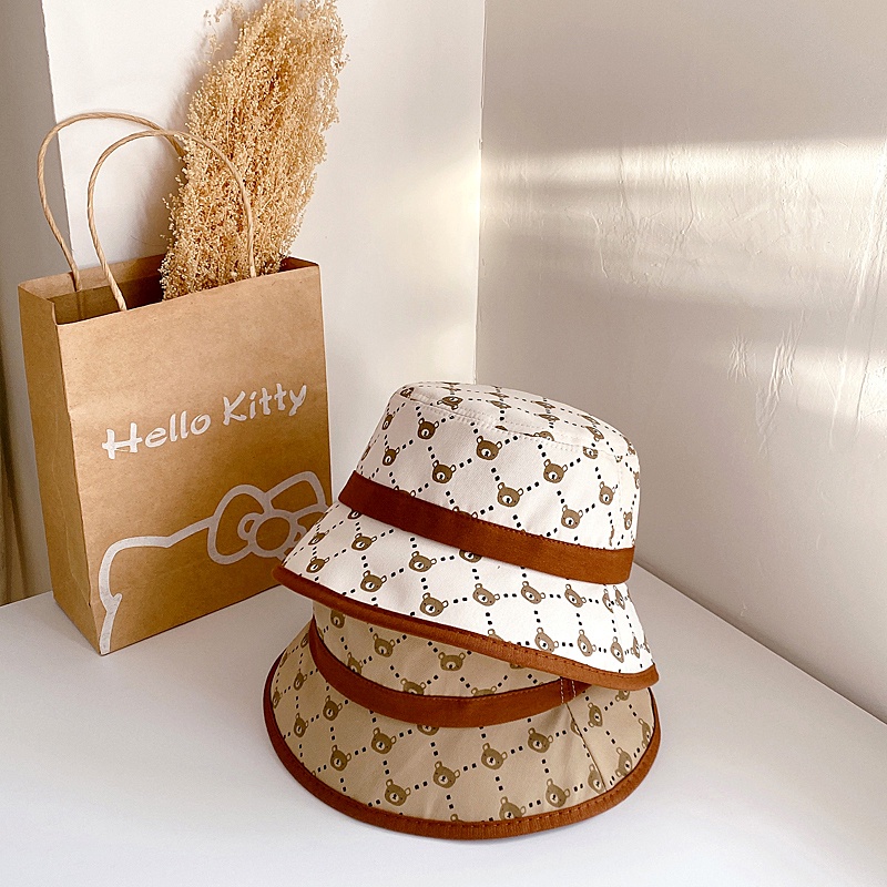 Mũ vành cho bé hình gấu có dây đeo size 52