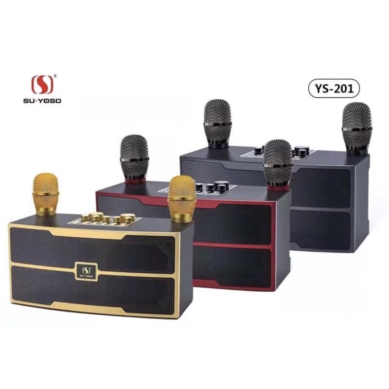 Loa karaoke bluetooth YS 201-YS 202 - Tặng kèm 2 micro không dây SẠC TỰ ĐỘNG