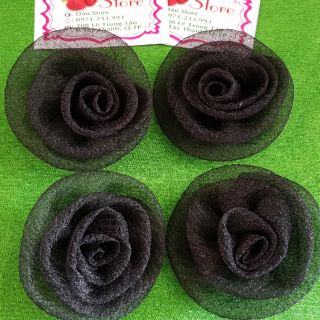 Cài áo- Hoa hồng cánh xoắn- ren kính cứng- màu đen