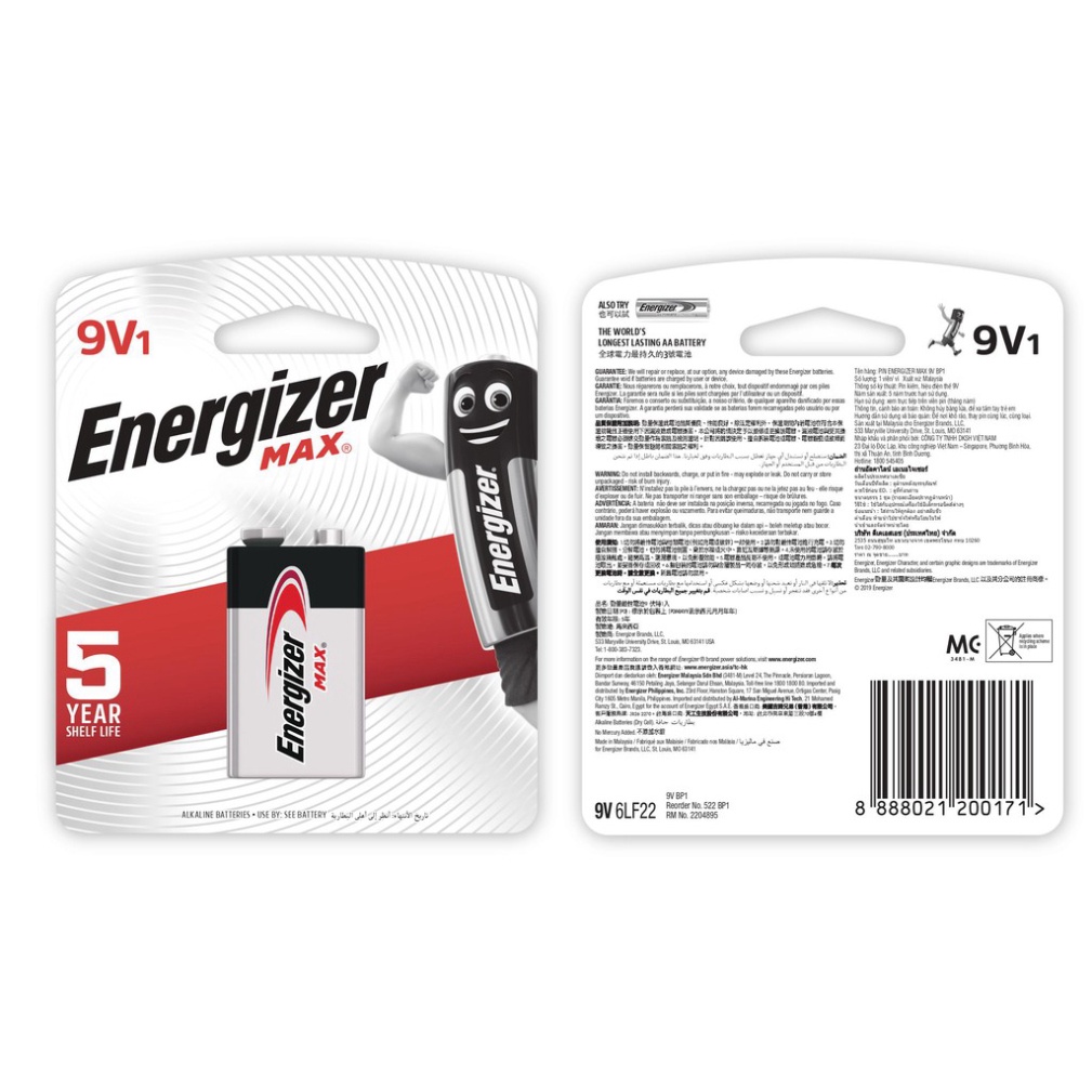 Pin Energizer Max 9V 522 BP1 - 100193496-100193496