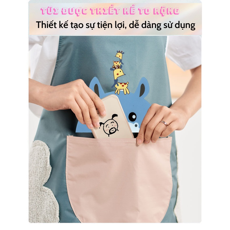 Tạp Dề Nữ Nam Chống Nước Chống Dâu Có Lau Tay Cạnh Sườn in Hình Dễ Thương