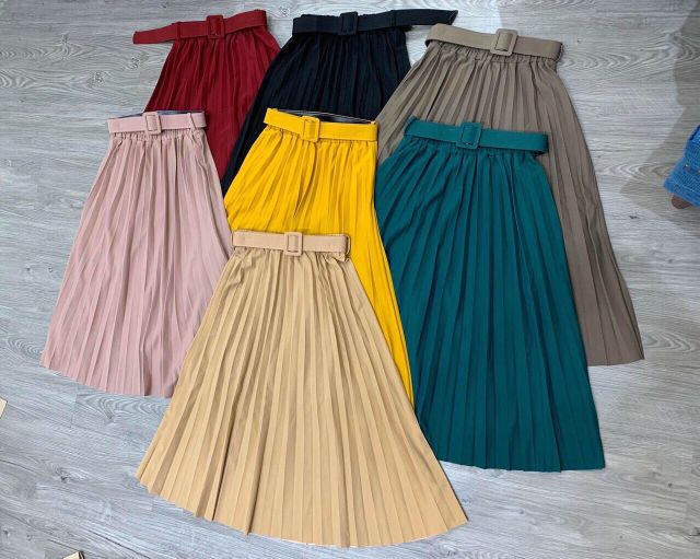 Chân váy dập li kèm đai vuông hàng QC