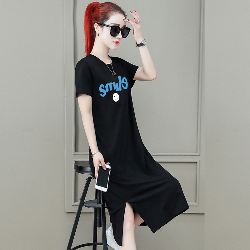 Đầm Thun Tay Ngắn Dáng Dài Qua Gối Phong Cách Hàn Quốc Thời Trang Cho Nữ Size M-4Xl