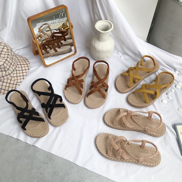 [XẢ KHO] Sandal Chéo Đế Cói