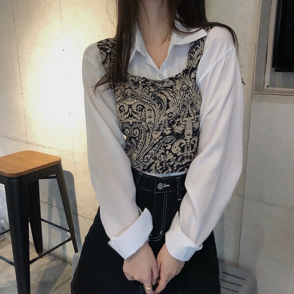 NUZIRO  Bộ đồ  gồm áo thun dài tay cổ tròn và áo khoác ghi lê họa tiết hình thoi thời trang nữ