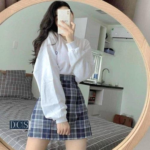 Set Bộ Đồ Nữ Cautio Áo Chất Cotton Kèm Chân Váy Kẻ Style Hàn Quốc Xưởng May DCS