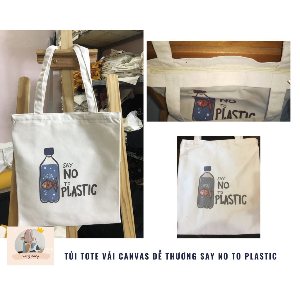 Túi Tote Vải Canvas Dễ Thương Say No To Plastic