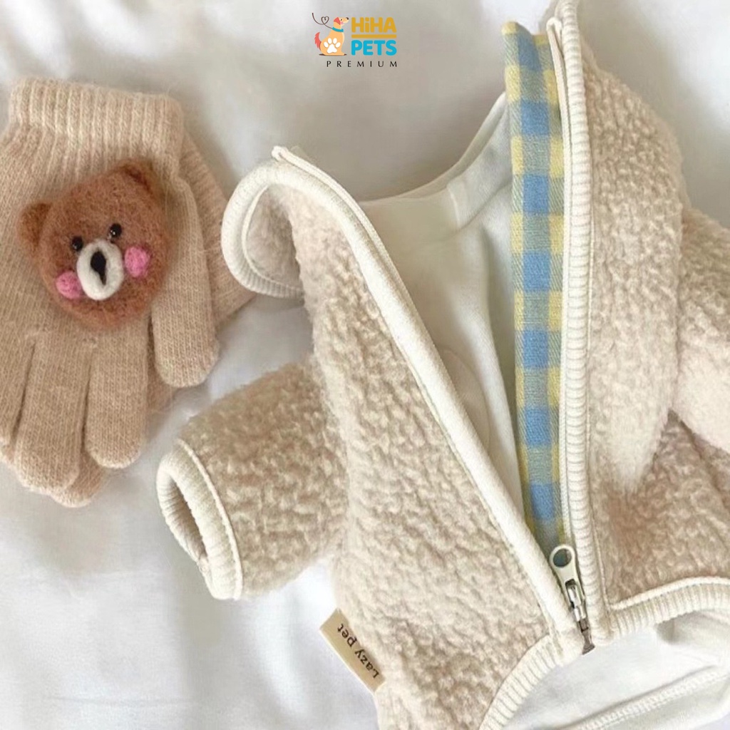 Áo Khoác Lông Nỉ Ấm Áp Cho Chó Mèo Hàn Quốc Quần Áo Thú Cưng Cao Cấp Có Dây Khoá Kéo Hihapet.