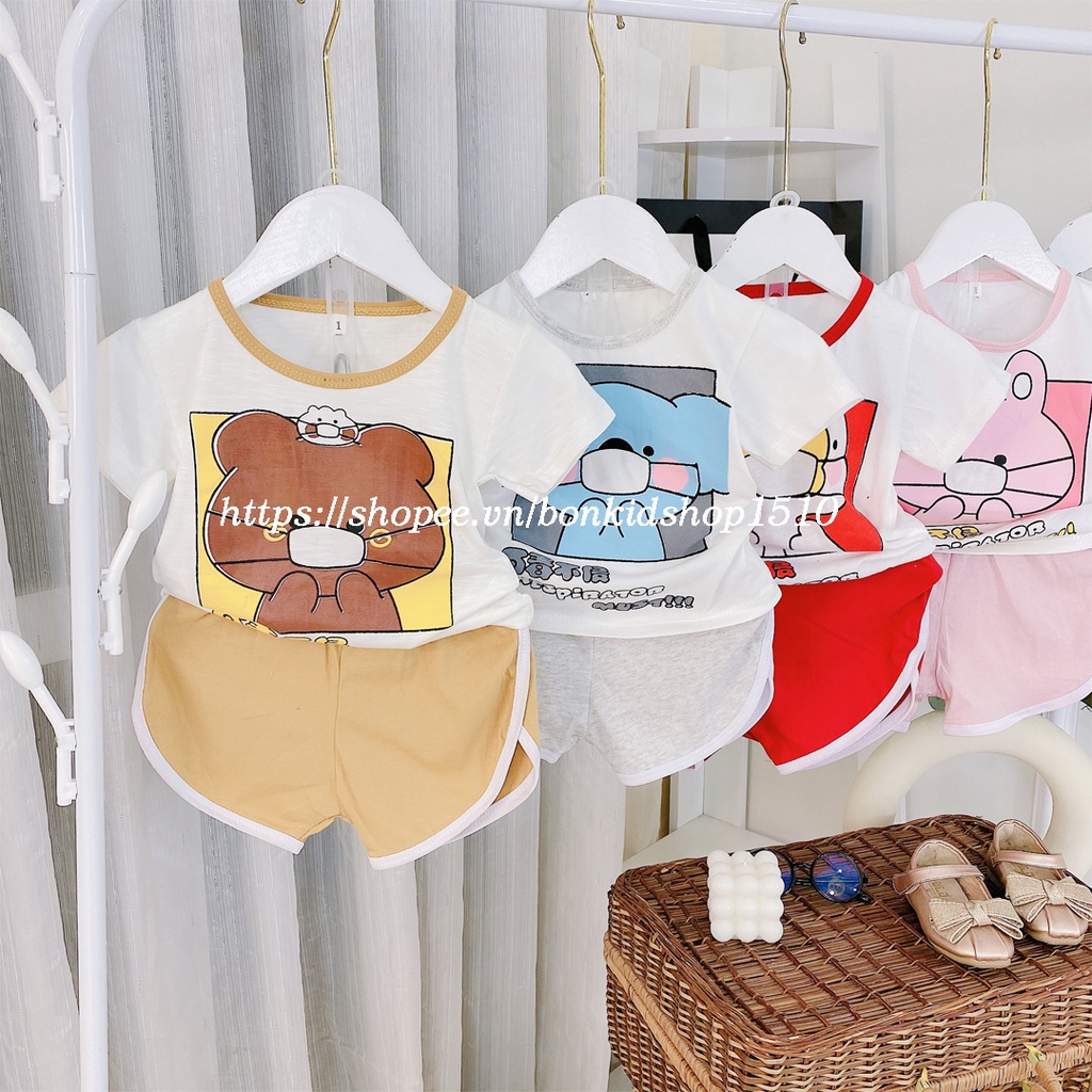 Bộ cộc tay nhiều màu hình ngộ nghĩnh  vải cotton mềm mịn cho bé trai bé gái 5-15kg - BO64