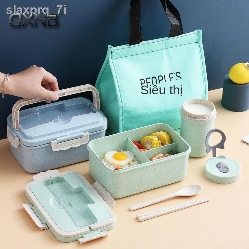 (HÀNG HOT)☌┅Hộp cơm cách nhiệt bằng rơm lúa mì dành cho học sinh ba khung kiểu Nhật Bản nữ lò vi sóng di động giữ tươi v