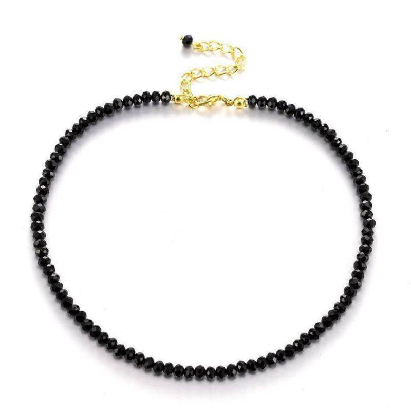 Vòng Cổ choker Hạt Pha Lê Hình oval Màu Đen Thời Trang 4 * 2mm
