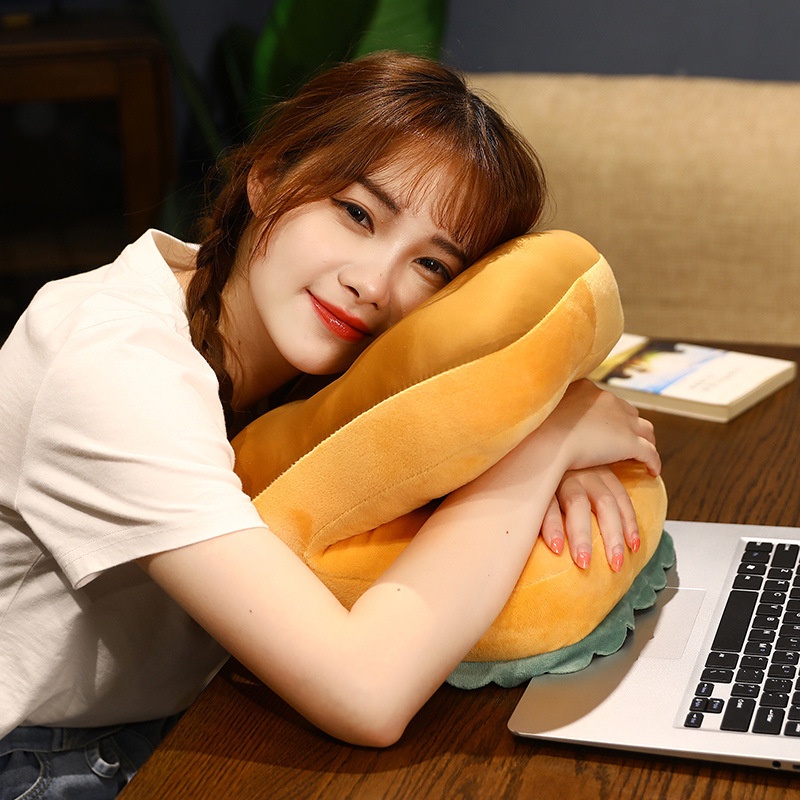 Ellen Gối Ngủ Trưa Văn Phòng Vải Lụa Lạnh Hai Lỗ Hình Bánh Mì Và Bánh Mì Dễ Thương
