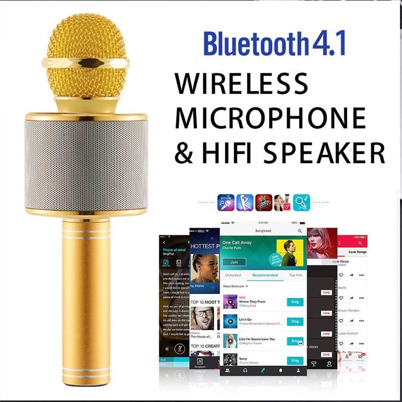 WS-858 Mic Hát Karaoke Bluetooth KL Không Dây Kèm loa Âm vang Ấm mic hát karaoke cầm tay mini micro hát trên xe hơi mic