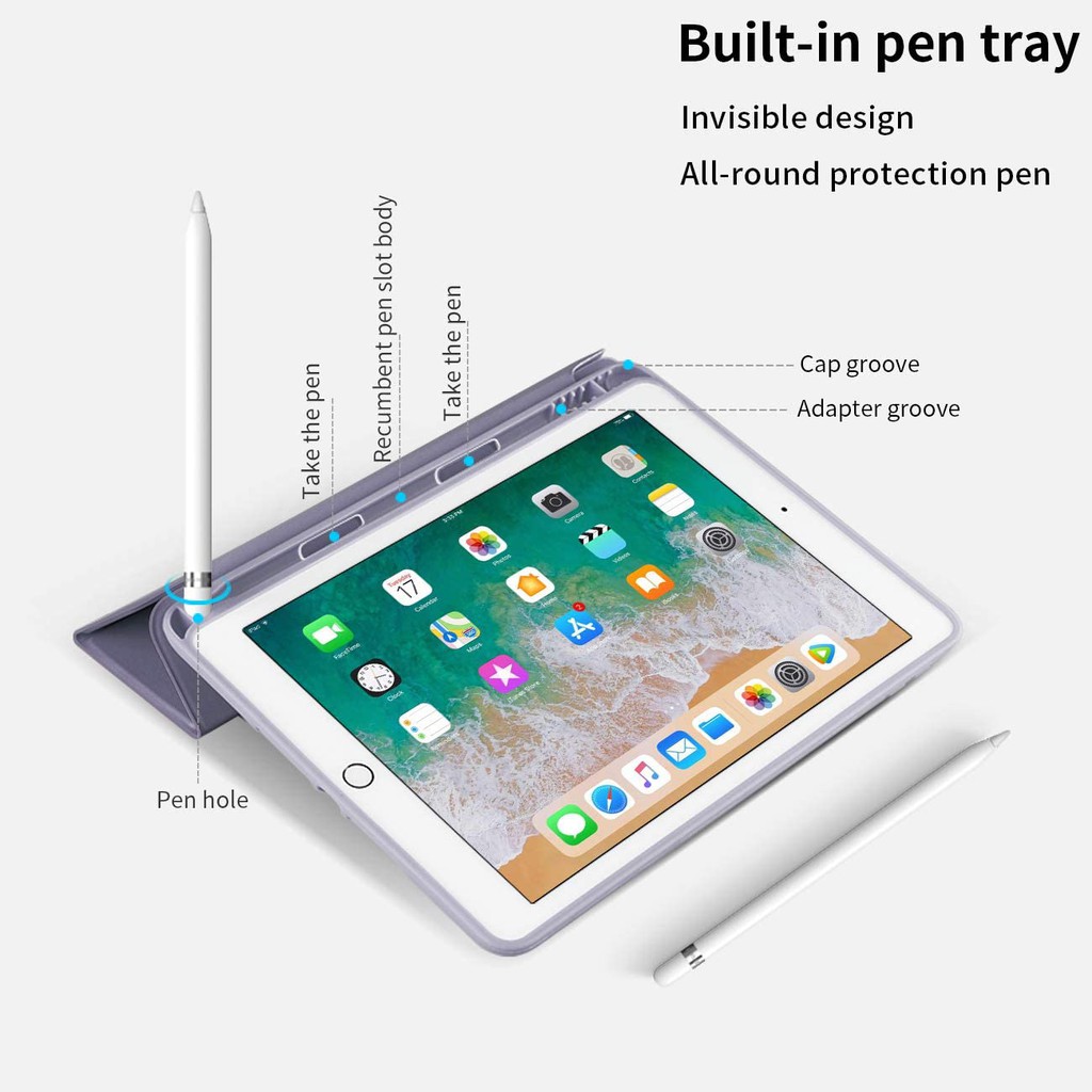 Bao da iPad 10.2/10.5/9.7 air3 pro mini 5 mini 4 air2 1 gen 8 gen 7 6th 5th Chức năng đánh thức và ngủ tự động với khay đựng bút | BigBuy360 - bigbuy360.vn