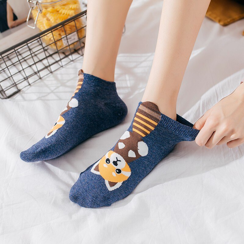 5 Pairs/Set Funny Cat Print Design Women Cotton Short Socks Crazy Cartoon Socks Women Cozy Novelty Casual Ankle Socks