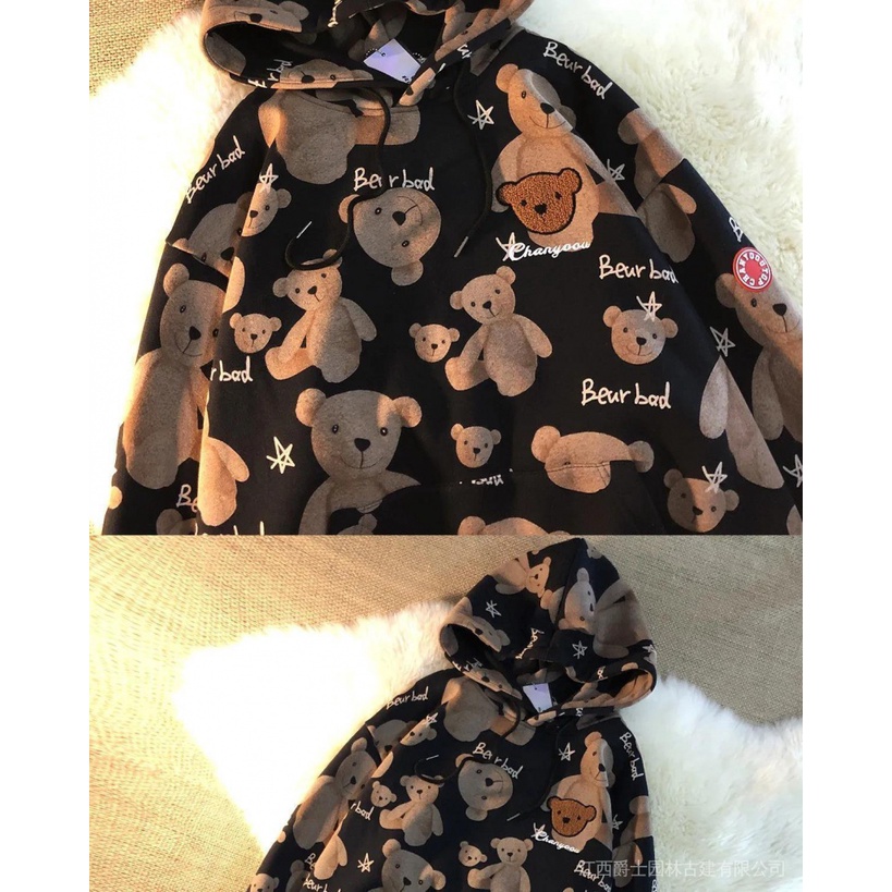 Áo khoác hoodie dáng rộng thêu hình gấu dễ thương | BigBuy360 - bigbuy360.vn