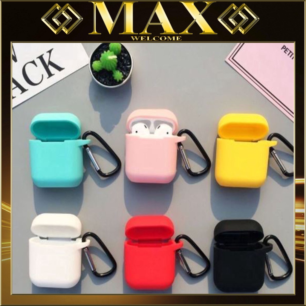 Vỏ Bảo Vệ Hộp Sạc Tai Nghe Không Dây Airpods 1/2/i12 trơn màu, nhiều màu tự chọn, Có Móc Khóa Cực Tiện Lợi/Max