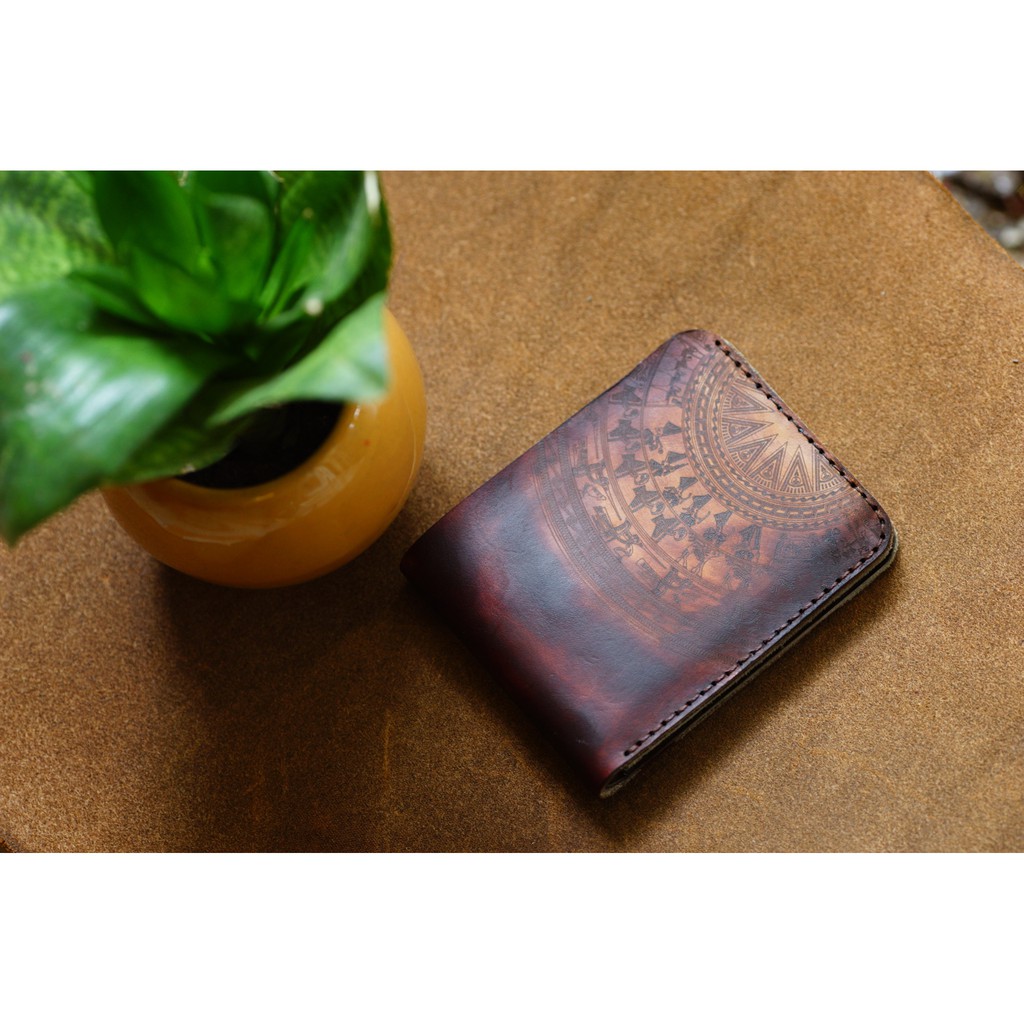 Ví nam da bò RAM Leather Da Bò Italia Màu Gỗ Mahogany
