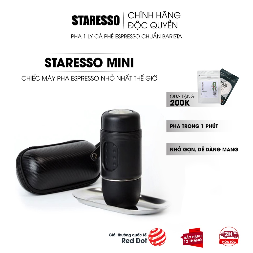 Máy pha cà phê Espresso nguyên chất Staresso Mini nhỏ gọn thuận tiện mang theo đi du lịch, picnic, đi làm chính hãng