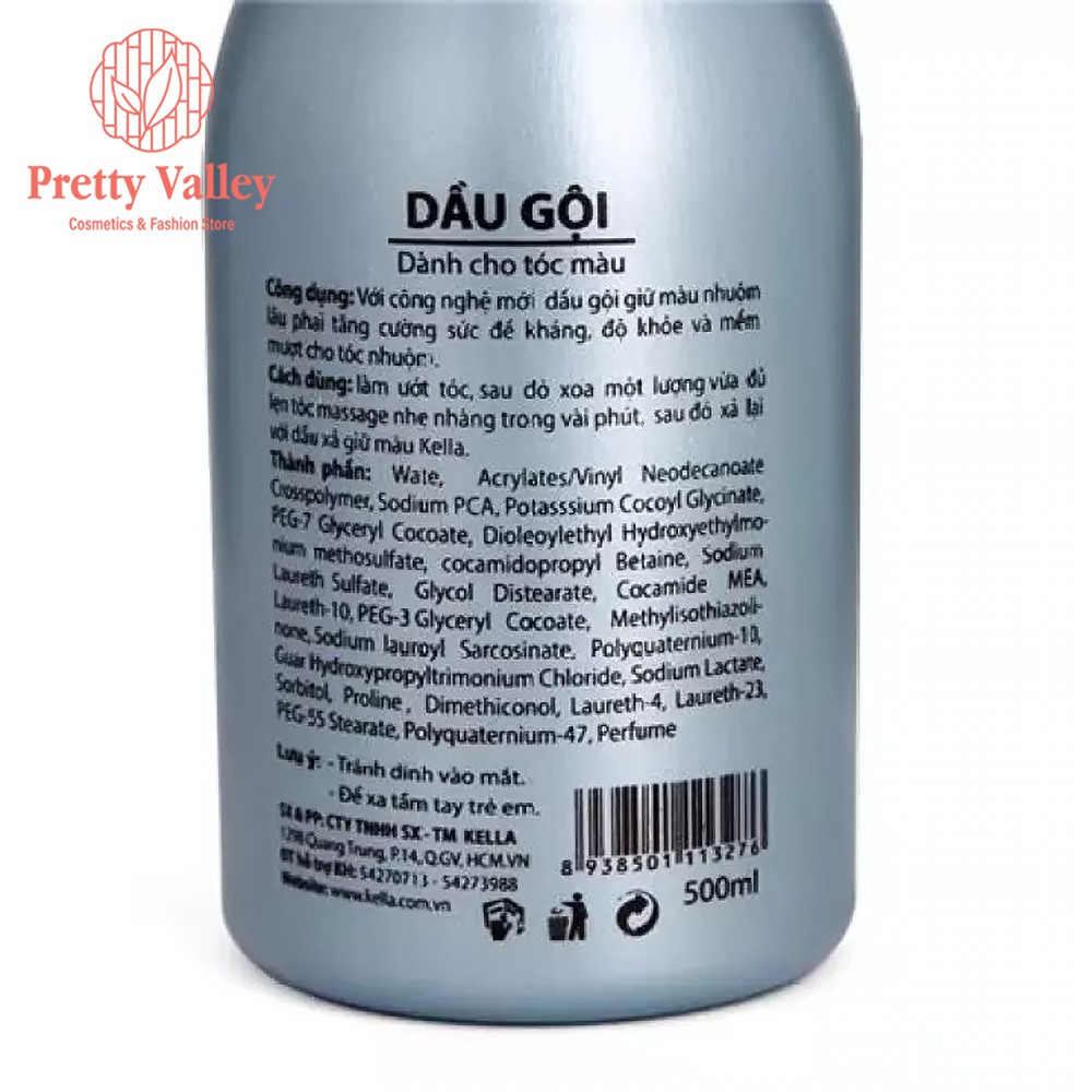 COMBO Dầu gội và dầu xả giữ màu tóc nhuộm Kella 500ml, giữ màu tóc nhuộm bền màu, lâu phai  - Pretty Valley Store