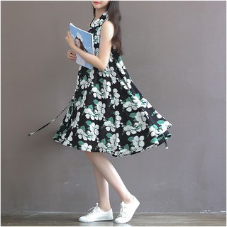 Đầm bầu công sở sát nách VB1121 (hoa xanh đen)
