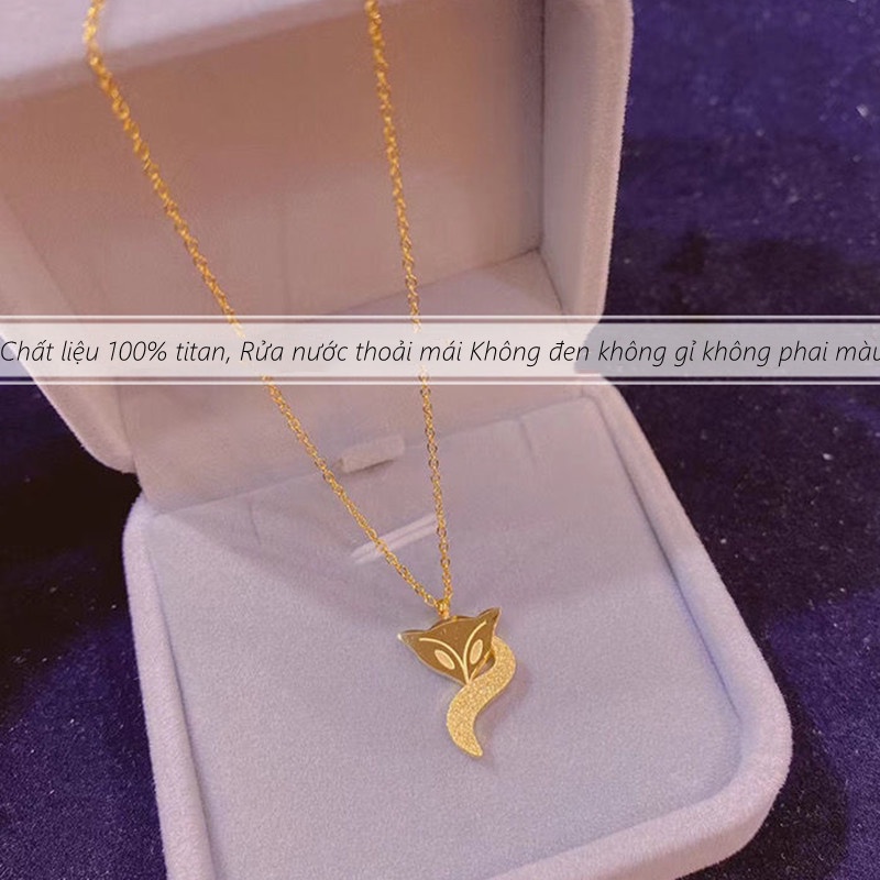 Vòng cổ nữ làm bằng titan không gỉ mạ vàng 18k thiết kế mặt hồ ly phun cát lấp lánh quyến rũ sang trọng