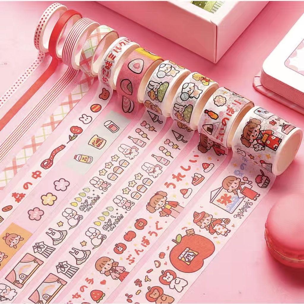 [Sẵn] Set 10 cuộn băng dính washi tape trang trí sổ cute