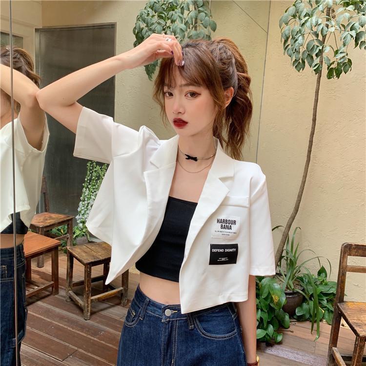 Happy-store 💋 Áo khoác blazer croptop ngắn tay thời trang Hàn Quốc dễ phối đồ cho nữ