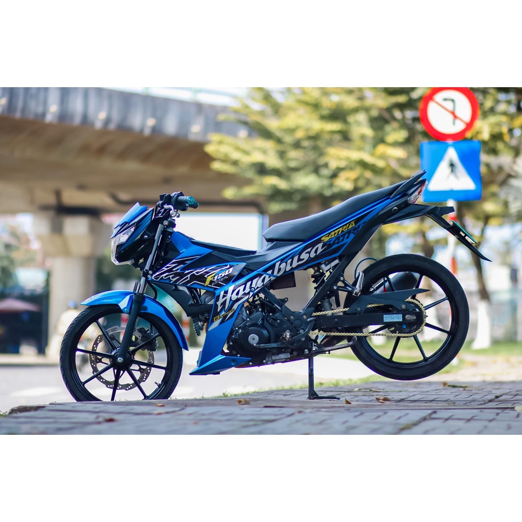 Tem Rời Dán Xe Satria Fi - Raider Fi Mẫu Hayabusa Xanh Đen Trắng Chữ Satria F150 Hàng 3 Lớp Chất Lượng Cao .Team Decal