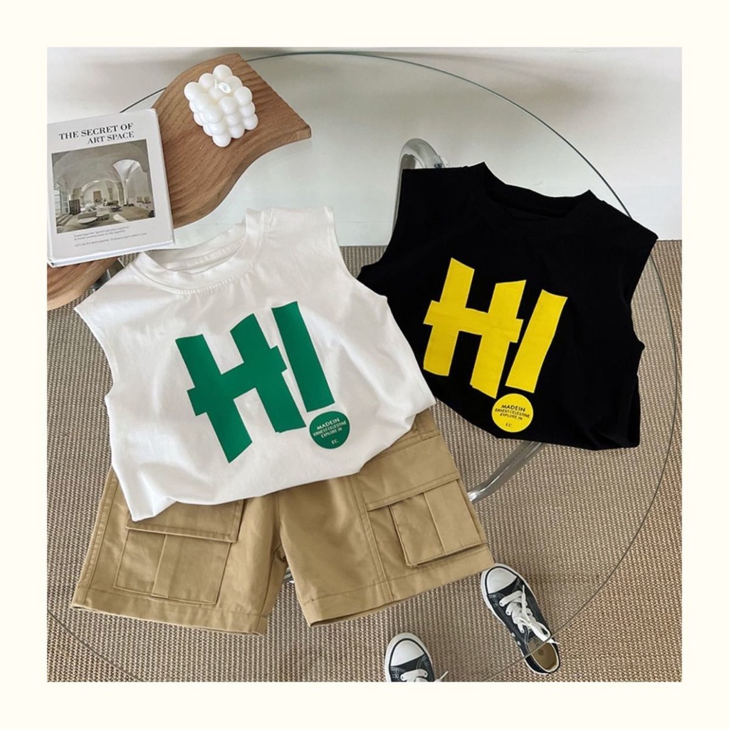 [Babycat] Hàng Có Sẵn Áo Thun Cotton Nguyên Chất Không Tay Dáng Rộng In Chữ Xiaowajia Phong Cách Phương Tây Dễ Phối Đồ Mùa Hè Mới Cho Bé Trai
