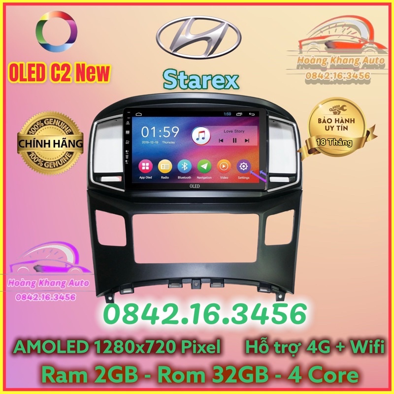 Màn Hình Android OLED C2 new Theo Xe Starex 2015 - 2019, 9 inch kèm dưỡng và jack zin