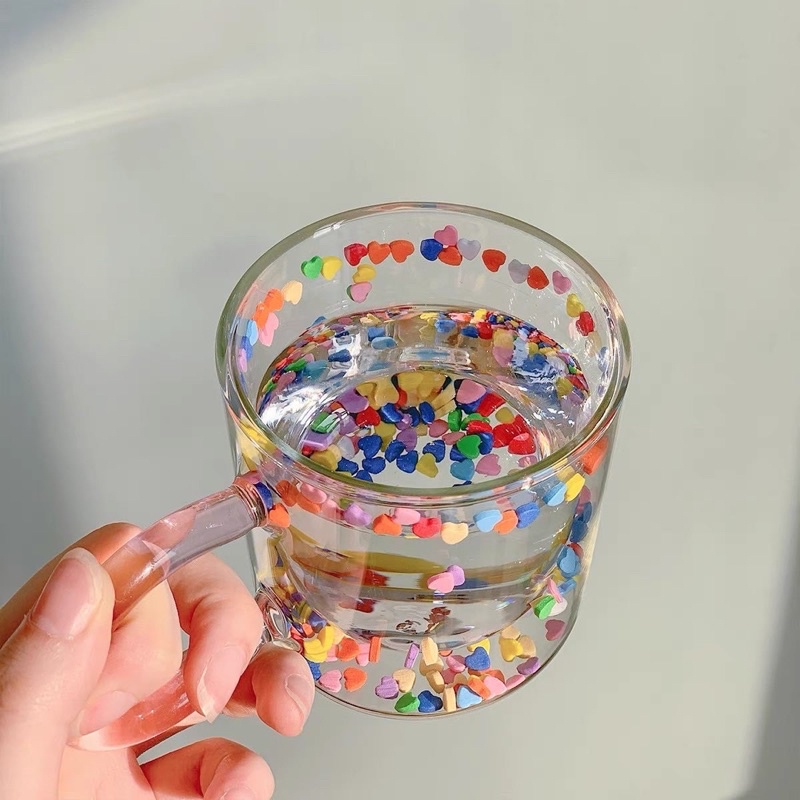 Ly Cốc Thuỷ Tinh 2 Lớp Tim Nhiều Màu - LY1151