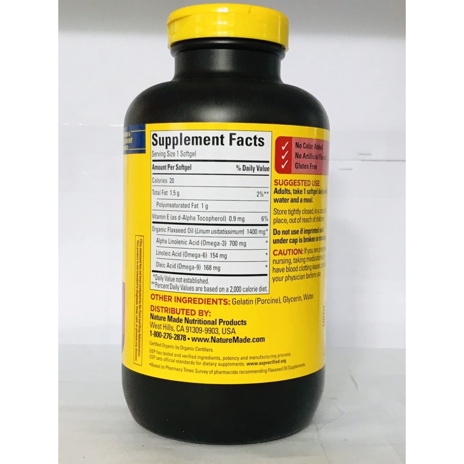 Dầu hạt lanh bổ sung Omega Nature Made Flaxseed Oil 1400mg Omega 3-6-9 300 viên