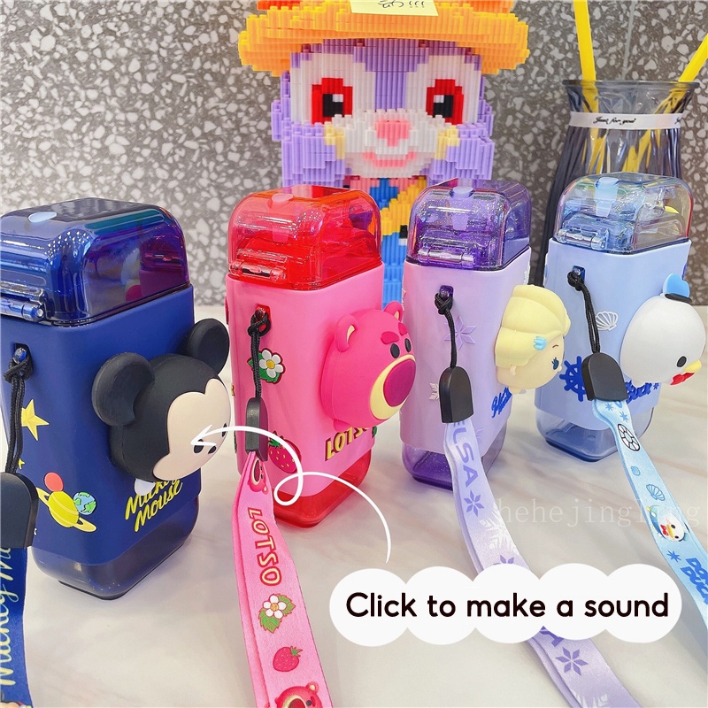 Disney/ LOTSO BEAR Bình Nước Silicon Hình Vuông In Hình Hoạt Hình 3D Dễ Thương