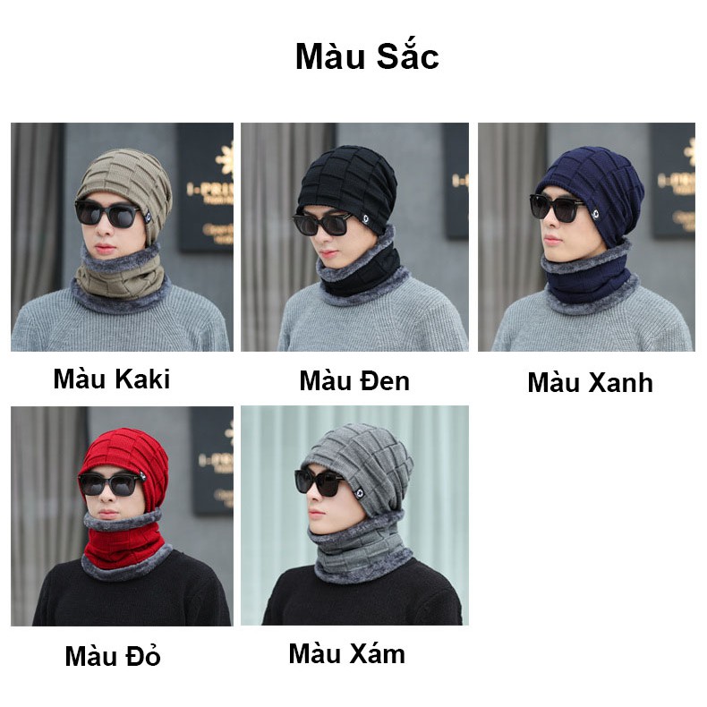 Mũ len kèm khăn quàng cổ nam nữ YUDA nón len trùm đầu nam nữ mùa đông chất liệu len cao cấp #8