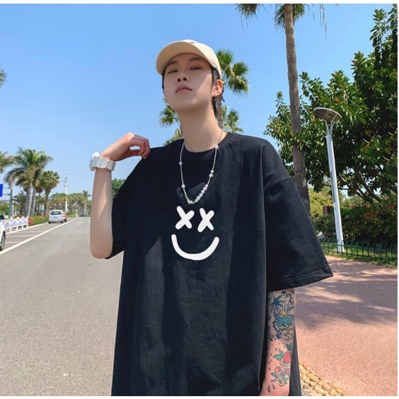 Áo thun nam nữ form rộng unisex, áo phông cotton tay lỡ phong cách Mặt Cười Nhỏ
