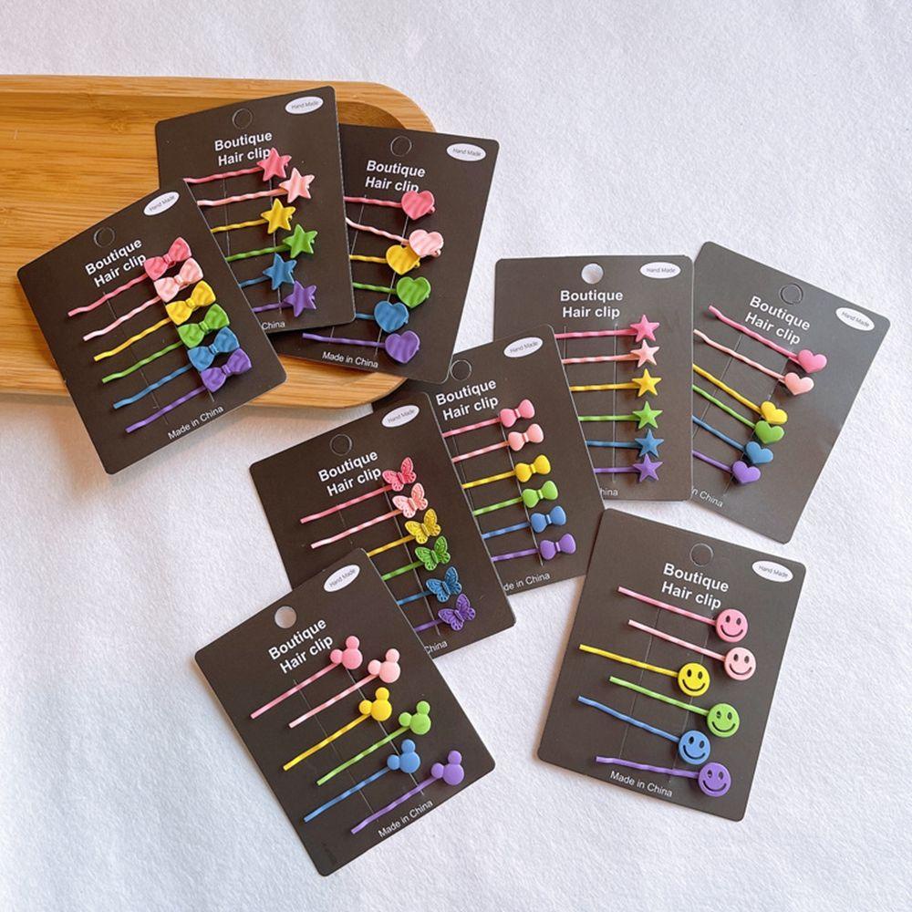 Kẹp Tóc Hình Nơ Mặt Cười / Trái Tim / Chuột mickey Màu Kẹo Ngọt Ngào Dễ Thương Phong Cách Hàn Quốc Cho Bé Gái