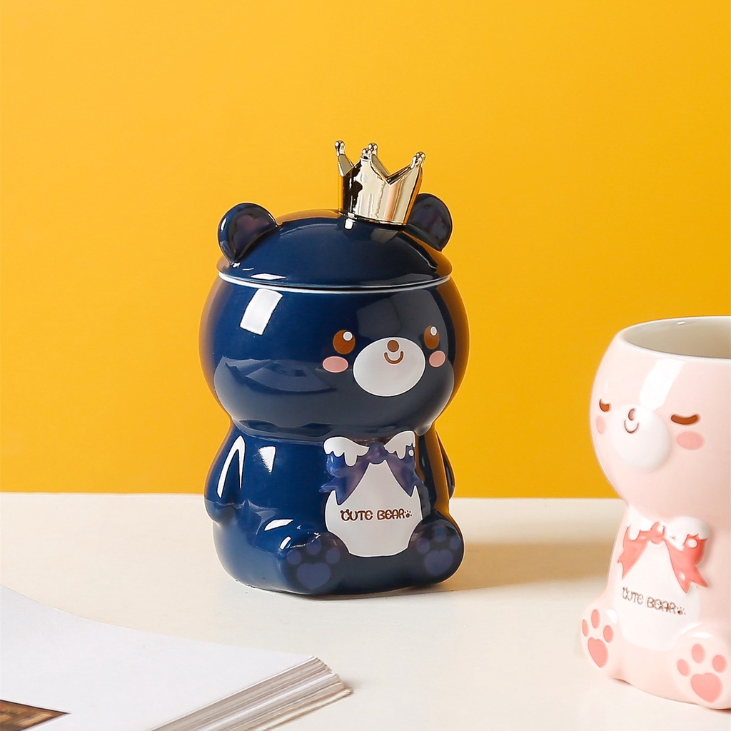 Cốc Uống Nước Bằng Sứ Chịu Được Sức Chứa Cao Có Nắp Đậy In Hình Gấu Trúc Hoạt Hình Sáng Tạo