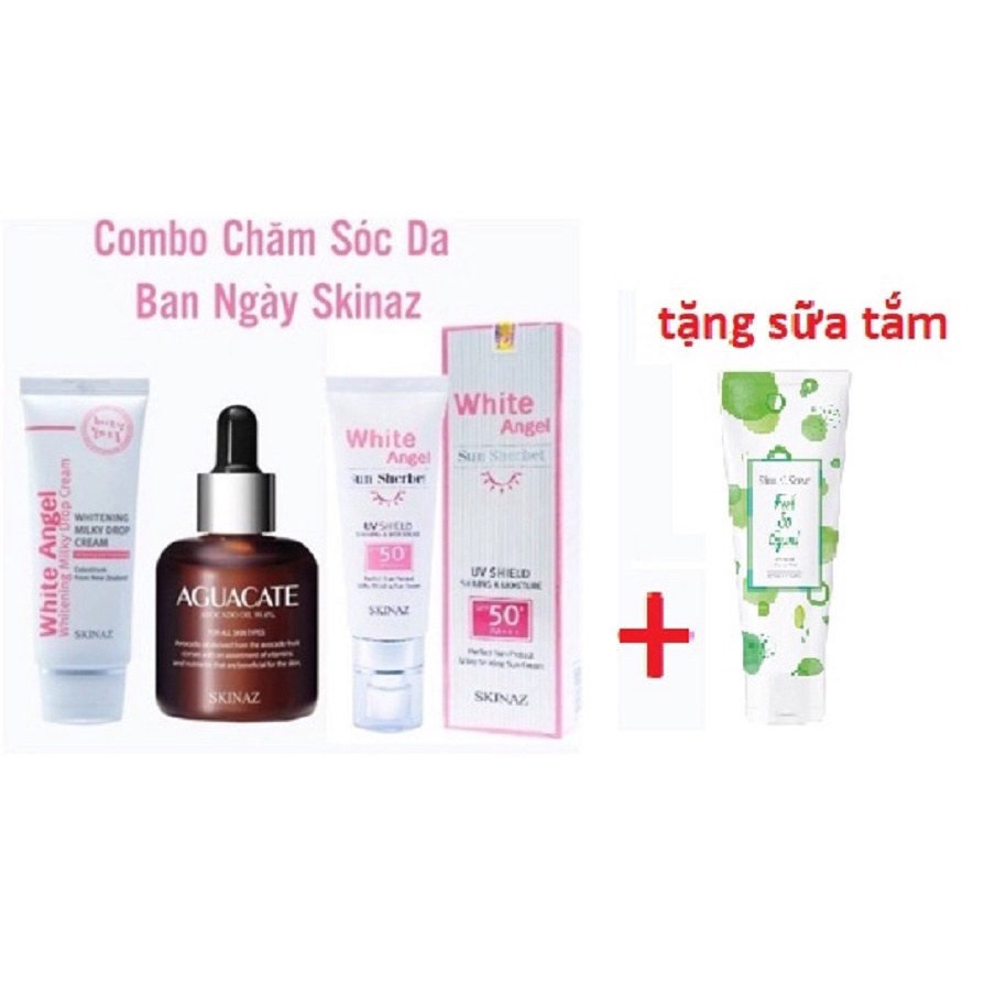Bộ chăm sóc da ban ngày SKINAZ HÀN QUỐC tinh chất bơ white angel kem chống nắng