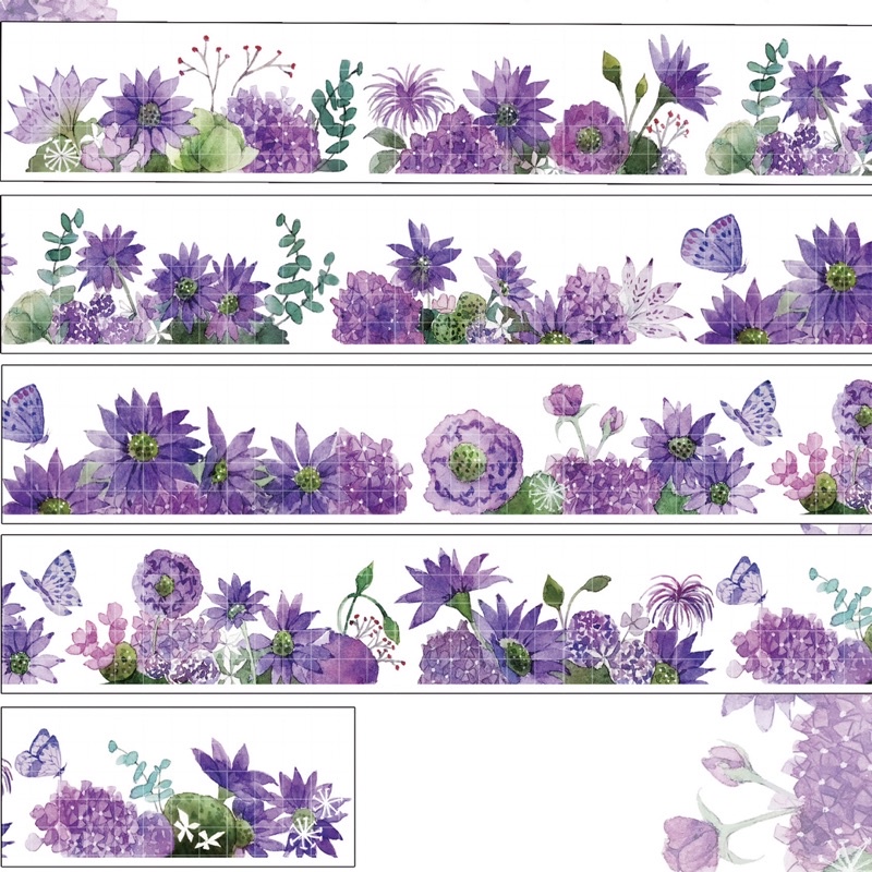 Băng dính washi tape PET tape hoạ tiết dàn hoa tím của Caiyuanzi