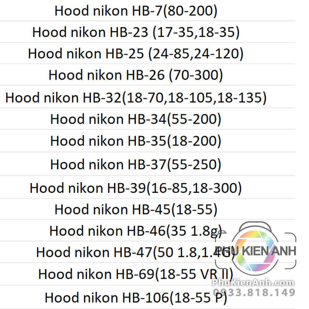 Hood loa che nắng nikon đủ loại cho ống kính nikon