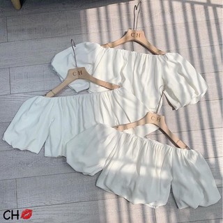 Áo croptop trễ vai tay bồng