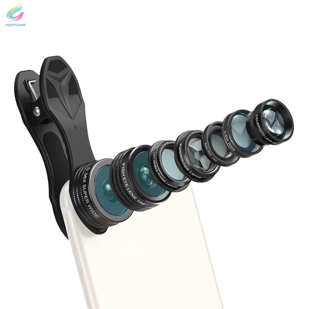 Bộ Lens Apexel Apl-Dg7 7 Trong 1 Góc Rộng 0.36x Góc Rộng Và 2 Ống Kính Cho Điện Thoại Iphone Samsung Huawei Xiaomi