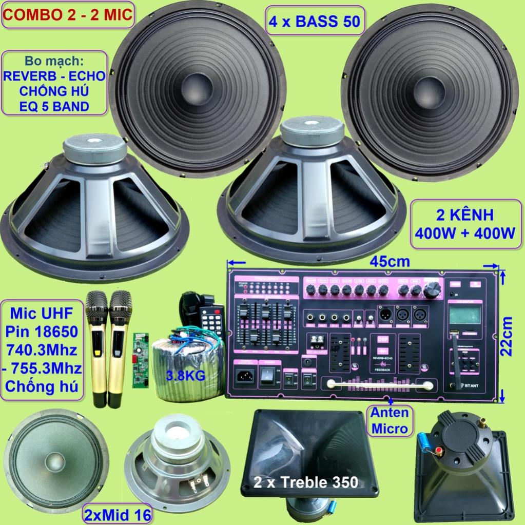 Mạch loa kéo 4 Bass 5 tấc 2 kênh độc lập 400W + 400W DSP Reverb Echo có chống hú Equalizer 5 Band, kèm loa và kèm micr0