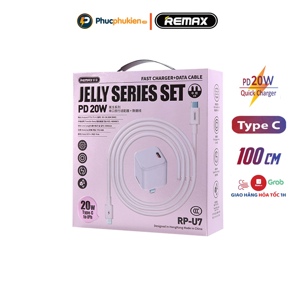 Bộ sạc nhanh 20w Remax U7 hỗ sạc nhanh 20w và sạc đầy 50% pin 14 pro max chỉ trong 30 phút - Phúc Phụ Kiện Remax