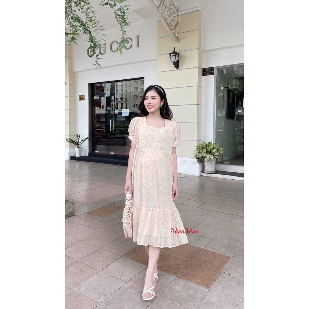 Đầm maxi voan bi nơ sau tiêu thư
